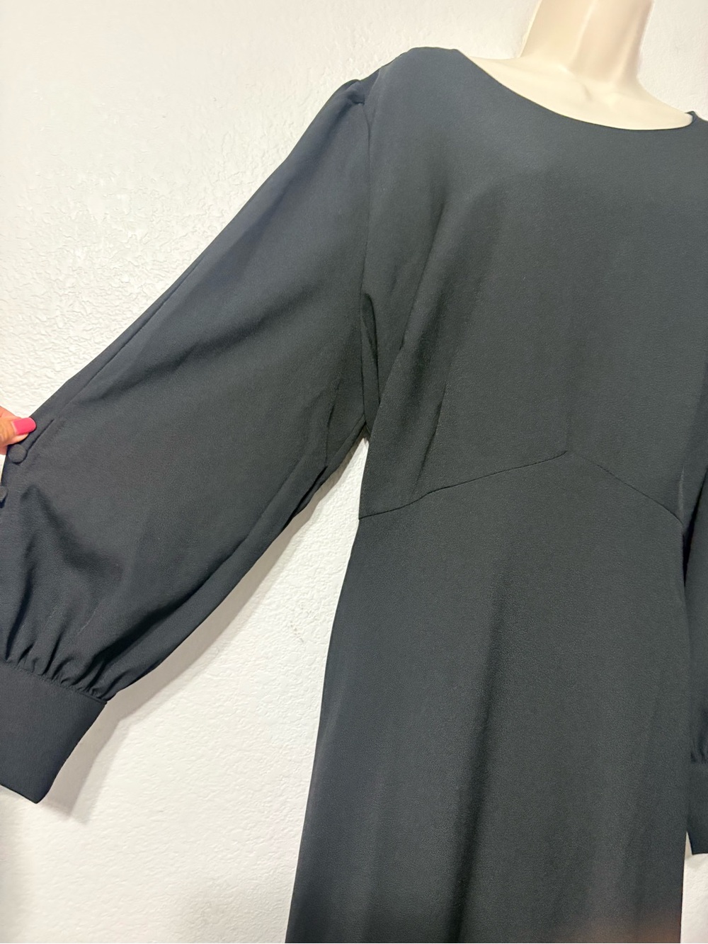 Eloquii Classic Black Empire Waist Long-Sleeve Midi Dress Button Cuff Detail 18 - Picture 7 of 16